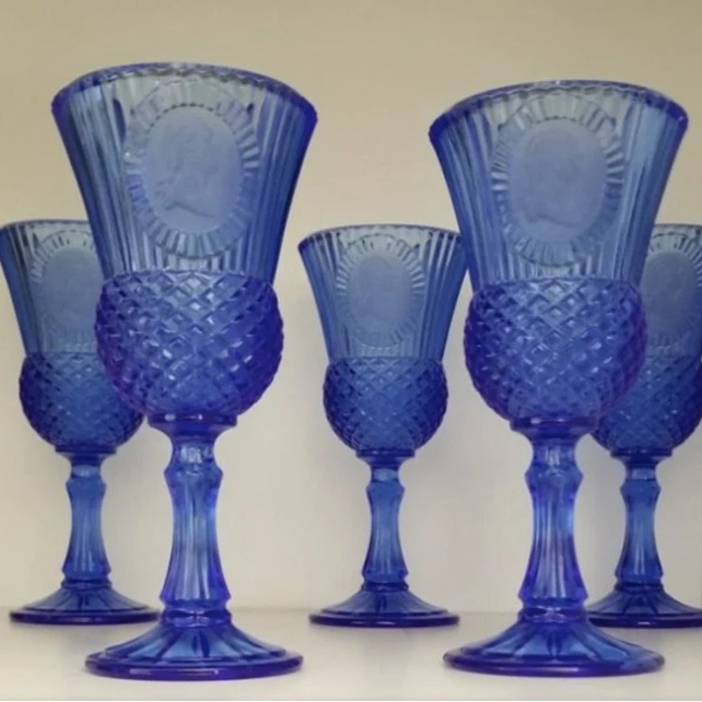 A pair of 1976 vintage Fostoria cobalt blue goblets from Avon